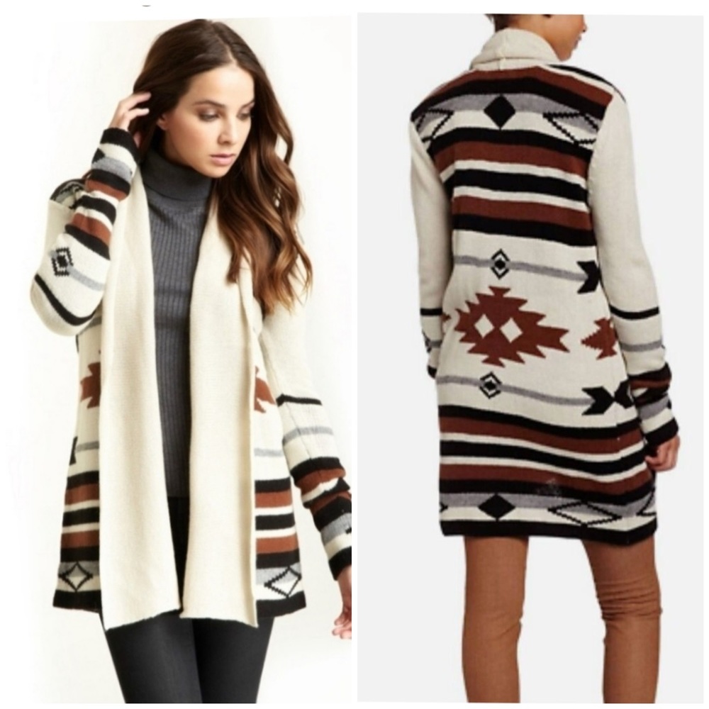 BB Dakota Southwest Aztec OpenFront Cardigan Sweater Wool blend XS